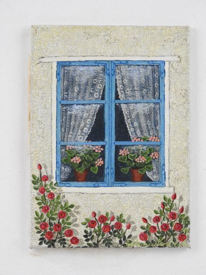 null Ellen NORBECK - naive school of the XXth century : Window. Oil on panel signed...
