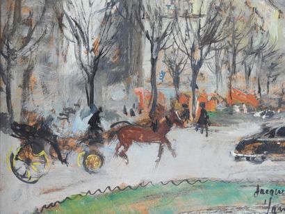 null Jacques VAN DEN BUSSCHE (1925): Carriage on the Grands Boulevards in Paris....