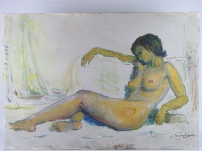 null School of the XXth century : Female nude. Oil on canvas signed J. Triboulet...