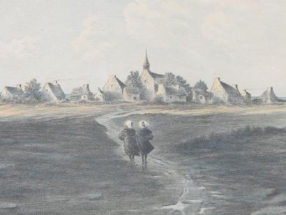 null Albert GOUGET (1856-1948): Small village on the Breton coast. Lithograph in...