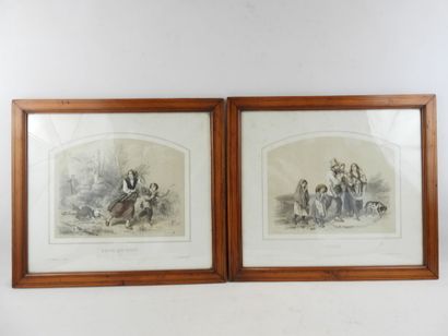 null François GRENIER after : The shower & Save who can. Pair of lithographs in colors....