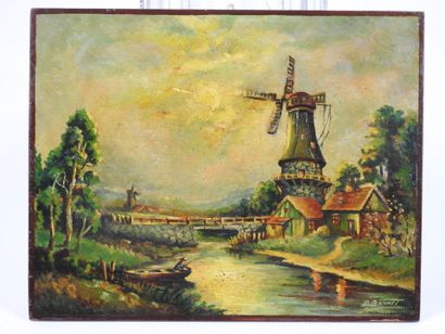 null P. BONNET: Landscape at home and landscape at the mill. Two oils on panels,...