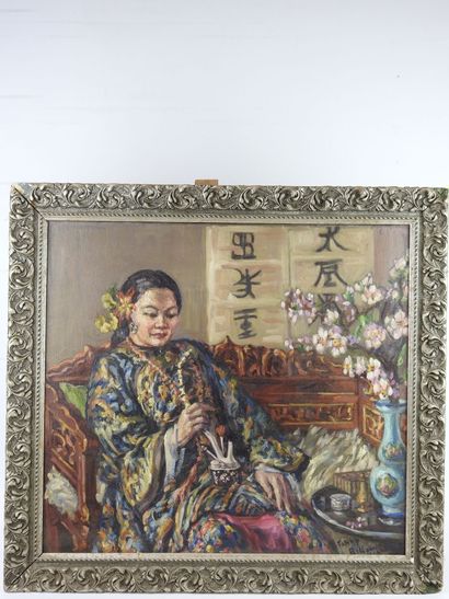 null Fanny BILLOUD (XXth): Seated woman. Canvas signed lower right. 54x60cm