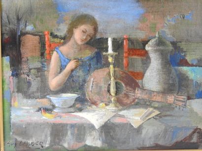null Guy CAMBIER (1923-2008): Woman and mandolin. Oil on canvas signed lower left....