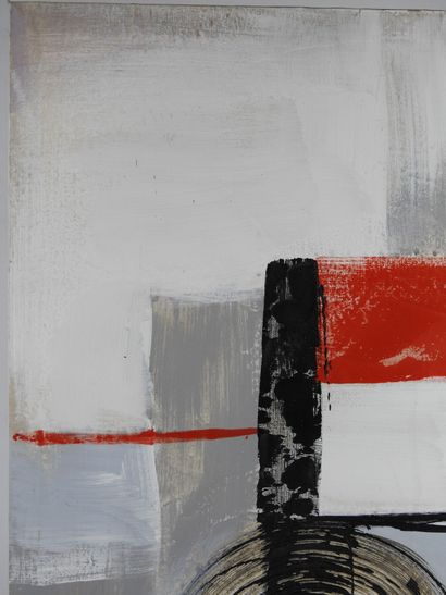 null Modern school of the XXth century : Composition in white, grey and red. Oil...