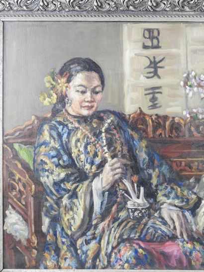 null Fanny BILLOUD (XXth): Seated woman. Canvas signed lower right. 54x60cm