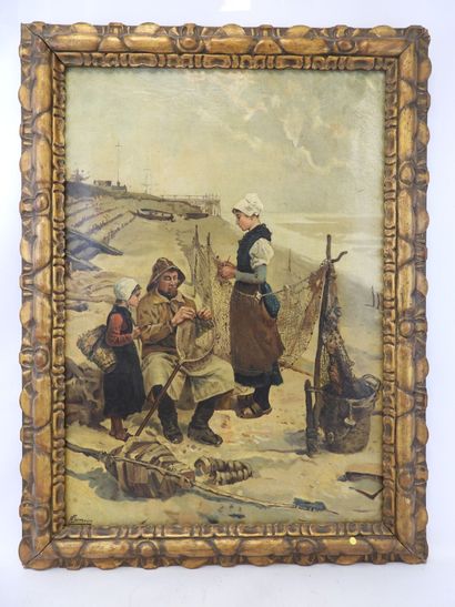 null E. GOURBEYRE (?): The Rafting of the Fishing Nets. Oil on canvas, signed lower...