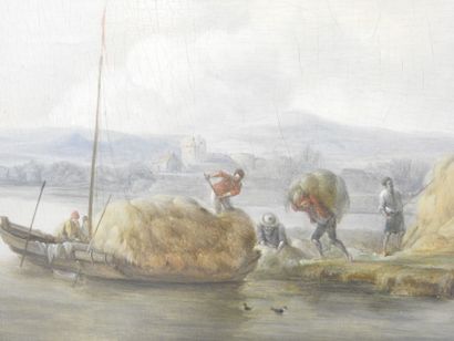 null Jacques Joseph DUHEN (1748-1840): Transport des moissons. Huile sur panneau...