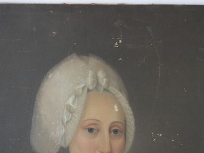 null ECOLE FRANCAISE du XVIIIème siècle: Portrait de femme à la boite. Huile sur...