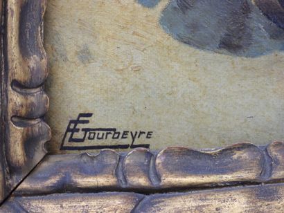 null E. GOURBEYRE (?) : Le Ravaudage des filets de pêche. Huile sur toile, signé...