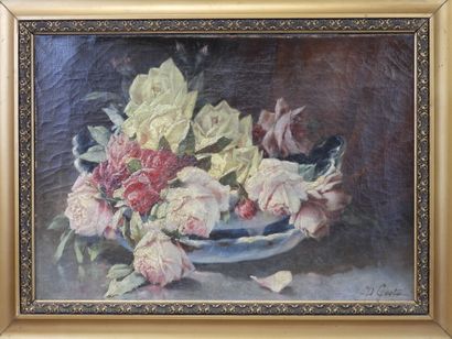 null D. GESTA (XIXe-XXe siècles) : Nature morte aux roses. Huile sur toile, Signée...