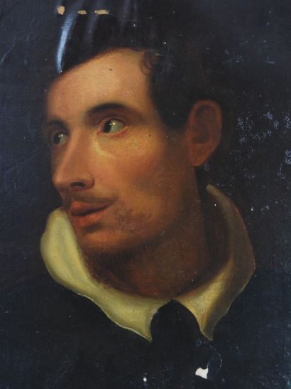 null 
ECOLE FRANCAISE du XIXème siècle : Portrait d'homme. Huile sur papier marouflé...