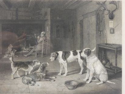 null After W. COZINS : The sportsman at home. Black engraving on paper. 35 x 41 cm...