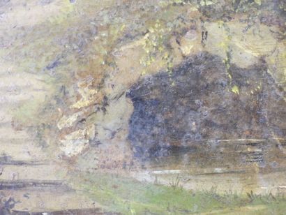 null A. L. BERTHE ( XIX-XXth): Landscape with stairs. Oil on cardboard signed down...
