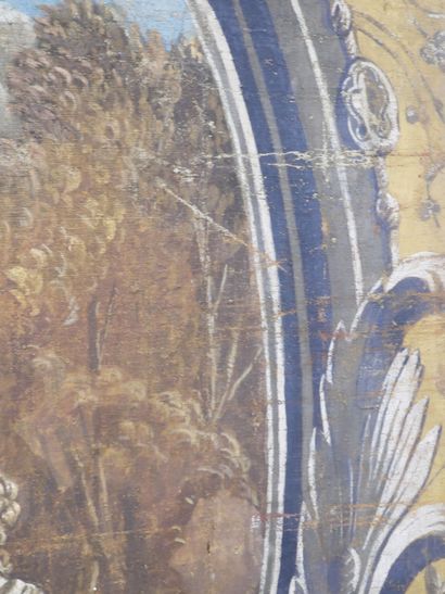 null Ecole FRANCAISE du XVIIIème siècle : Scène galante. Importante huile sur toile....