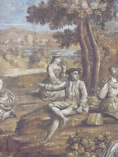 null Ecole FRANCAISE du XVIIIème siècle : Scène galante. Importante huile sur toile....