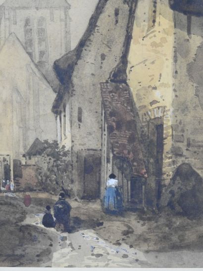 null Armand CASSAGNE (1823-1907) : Old streets. Two watercolors signed in the lower...