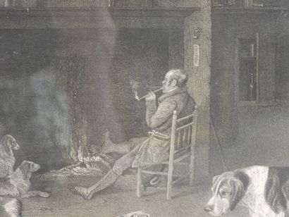 null After W. COZINS : The sportsman at home. Black engraving on paper. 35 x 41 cm...