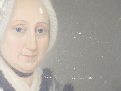 null ECOLE FRANCAISE du XVIIIème siècle: Portrait de femme à la boite. Huile sur...