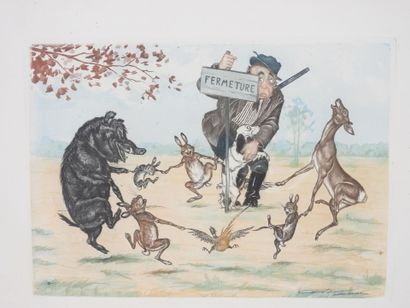 null D'après Arthur Boris O'Klein (1893-1985): Fermeture de la chasse et "Si tu ne...