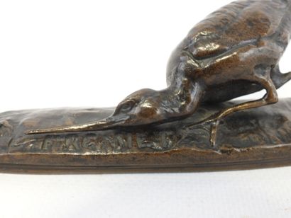 null Emmanuel FREMIET (1824-1910): barge et grenouille. Bronze à patine brune nuancée...