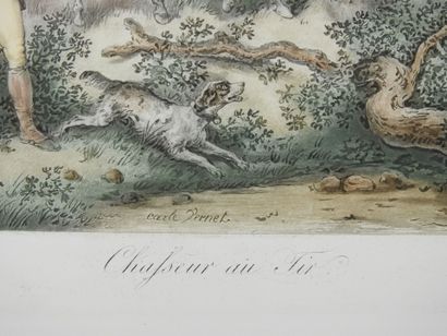 null Carle VERNET (1758-1836) d'après : Chasseur à l'affût & Chasseur au tir. Paire...