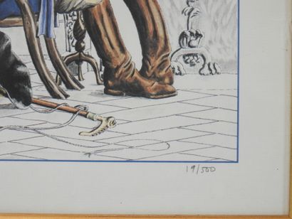 null 
Jean Yves du BOISPEAN (1955) : le sanglier chasseur. Estampe en couleur signée...