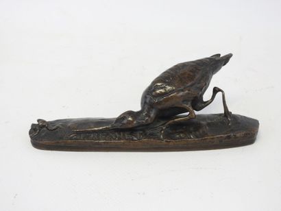 null Emmanuel FREMIET (1824-1910): barge et grenouille. Bronze à patine brune nuancée...