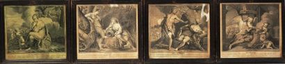 null Meeting of four engravings in black representing the Four Seasons in blackened...