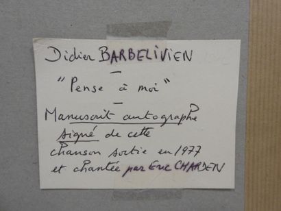 null Didier BARBELIVIEN : Manuscrit musical autographe pour une chanson sortie en...