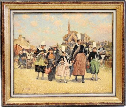 null 
P. CADRE (XXe) ?







Exit of mass in Brittany.





Oil on canvas. Bears...