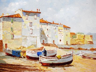 null 
A. BENOIST - XXth century
The boats.
Oil on canvas. Signed and dated 1953 in...