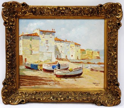 null 
A. BENOIST - XXth century
The boats.
Oil on canvas. Signed and dated 1953 in...