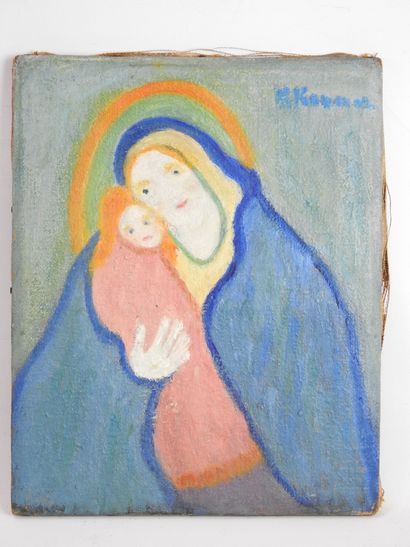 null Henriette KORNER (1892-1973) : Vierge à l'Enfant. Huile sur toile signée en...