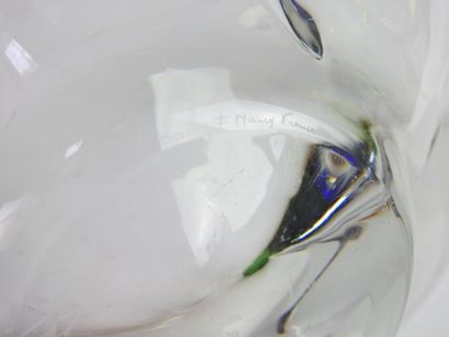 null DAUM Nancy France : Coupe polylobée en cristal incolore. Signée. 9 x 27 cm