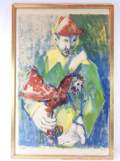 null Bernard LORJOU (1908-1986) : L'homme au coq. Lithographie, signée en bas à gauche...