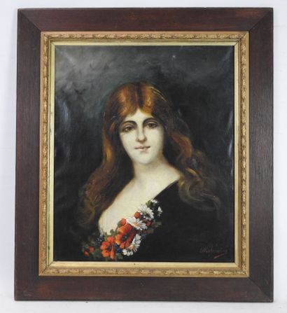 null Nicolaï Alexandovitch OKOLOWICZ (1867-c.1928) : Portrait de femme. Huile sur...