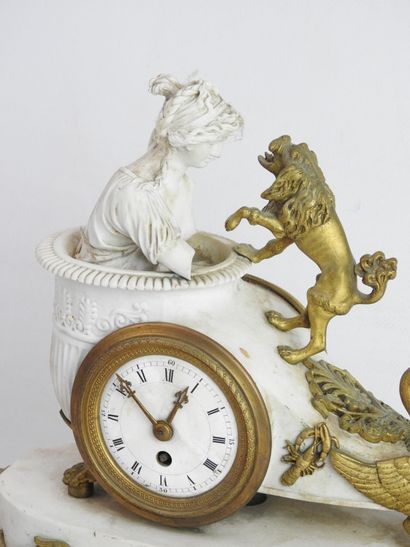 null Bisque and gilt bronze clock representing Aphrodite draped in the antique style,...