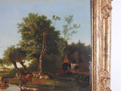 null Ecole HOLLANDAISE du XIXème siècle, suiveur de Paulus POTTER (1625-1654) : Bergers...