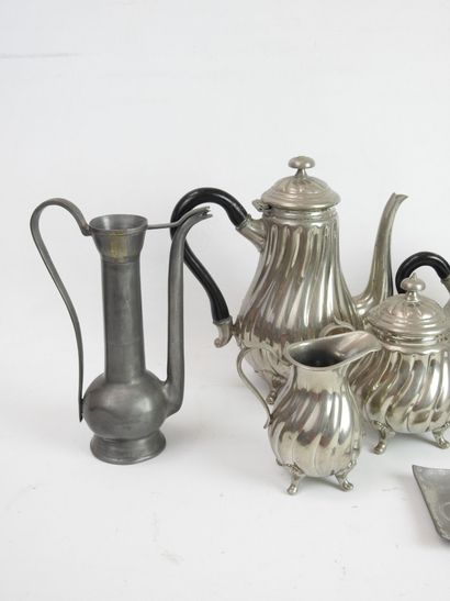 null LOT OF STAINLESS STEEL including tea and coffee set, candlestick, small pourers...