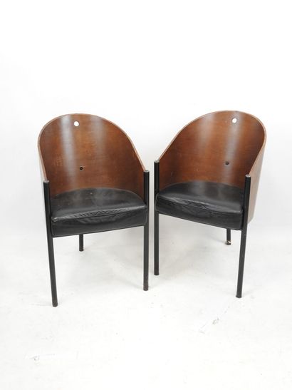 null Philippe STARCK (1949) : Paire de chaises modèle Costes en métal laqué noir...
