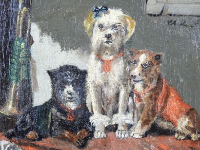 null Charlotte DE SAINT GERVAIS (XIX) : Portrait de chiens. Huile sur toile. Signé....