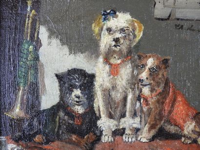 null Charlotte DE SAINT GERVAIS (XIX) : Portrait de chiens. Huile sur toile. Signé....