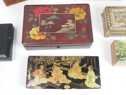 null LOT OF BOXES including shrine, case, music box, pencil box, and miscellaneous....