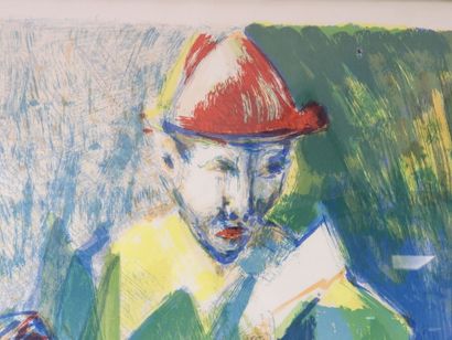 null Bernard LORJOU (1908-1986) : L'homme au coq. Lithographie, signée en bas à gauche...
