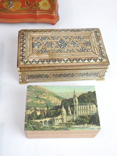 null LOT OF BOXES including shrine, case, music box, pencil box, and miscellaneous....