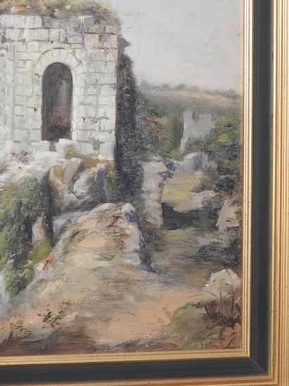 null Vikke VAN DER BERCH (1876 - 1953): Landscape with ruins. Oil on panel signed...