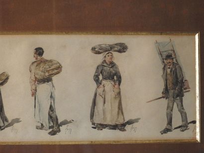 null 
Zenon TRIGO, painter from Nantes (1850-1914): Study of characters. Watercolor...