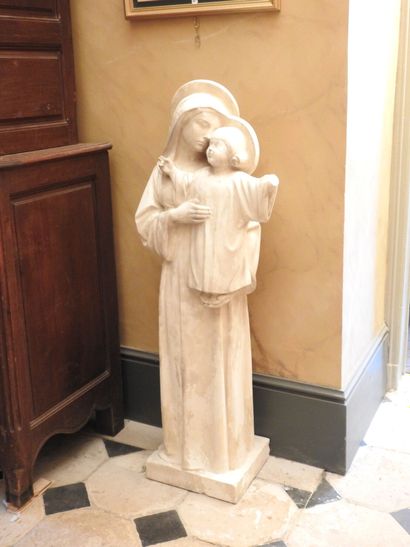 LARGE VIRGIN with child in patinated plaster....