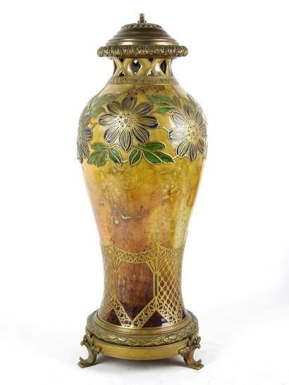 null IMPORTANT VASE MOUNTED in porcelain with polychrome decoration of flowers and...